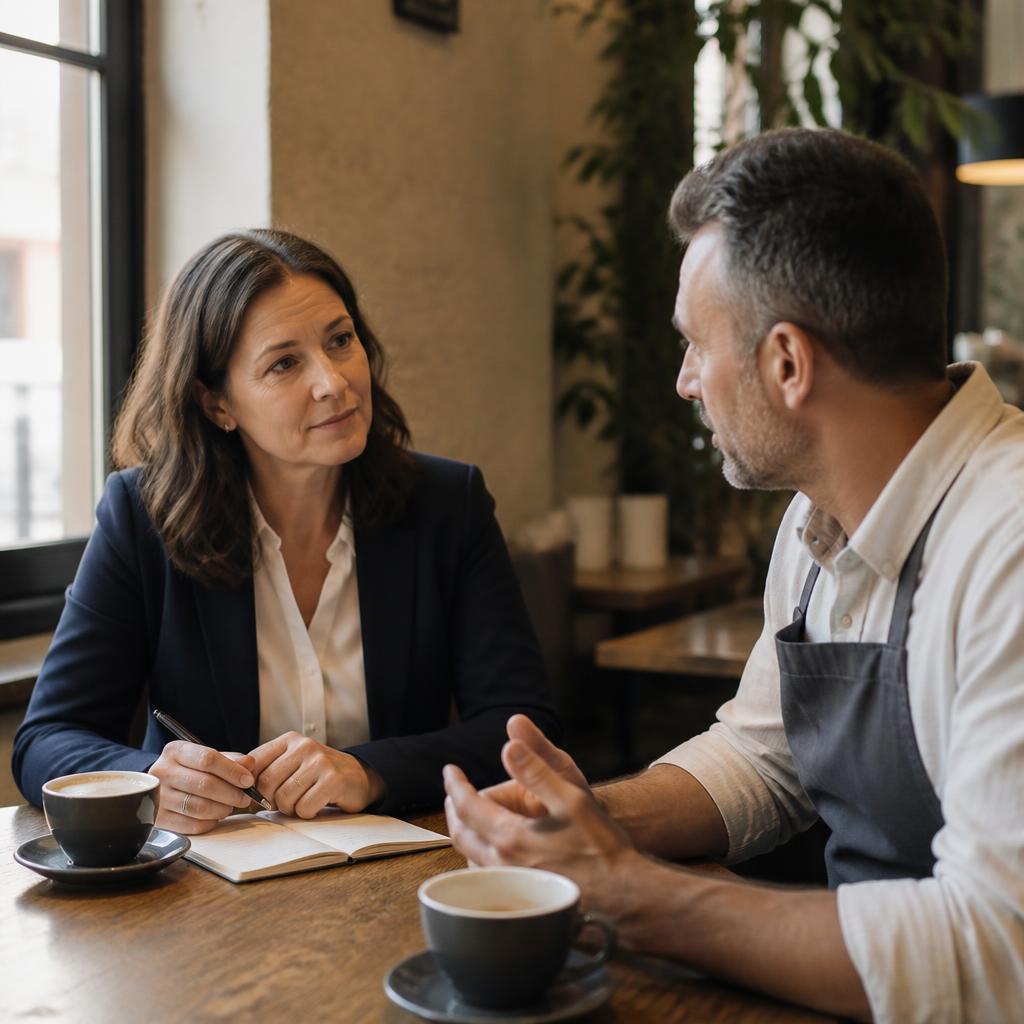 An advisor in a thoughtful one-on-one conversation with a business owner